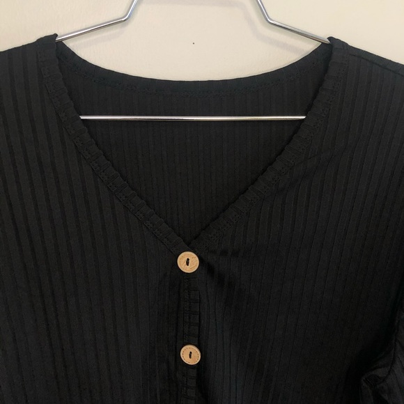 Shein Button front lettuce trim black top #113 - Picture 5 of 10